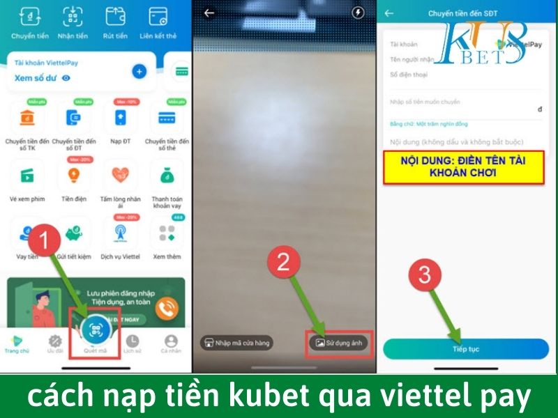Hướng dẫn cách nạp tiền trên kubet qua viettel pay 3 nạp tiền kubet bằng viettel pay nhanh chóng
